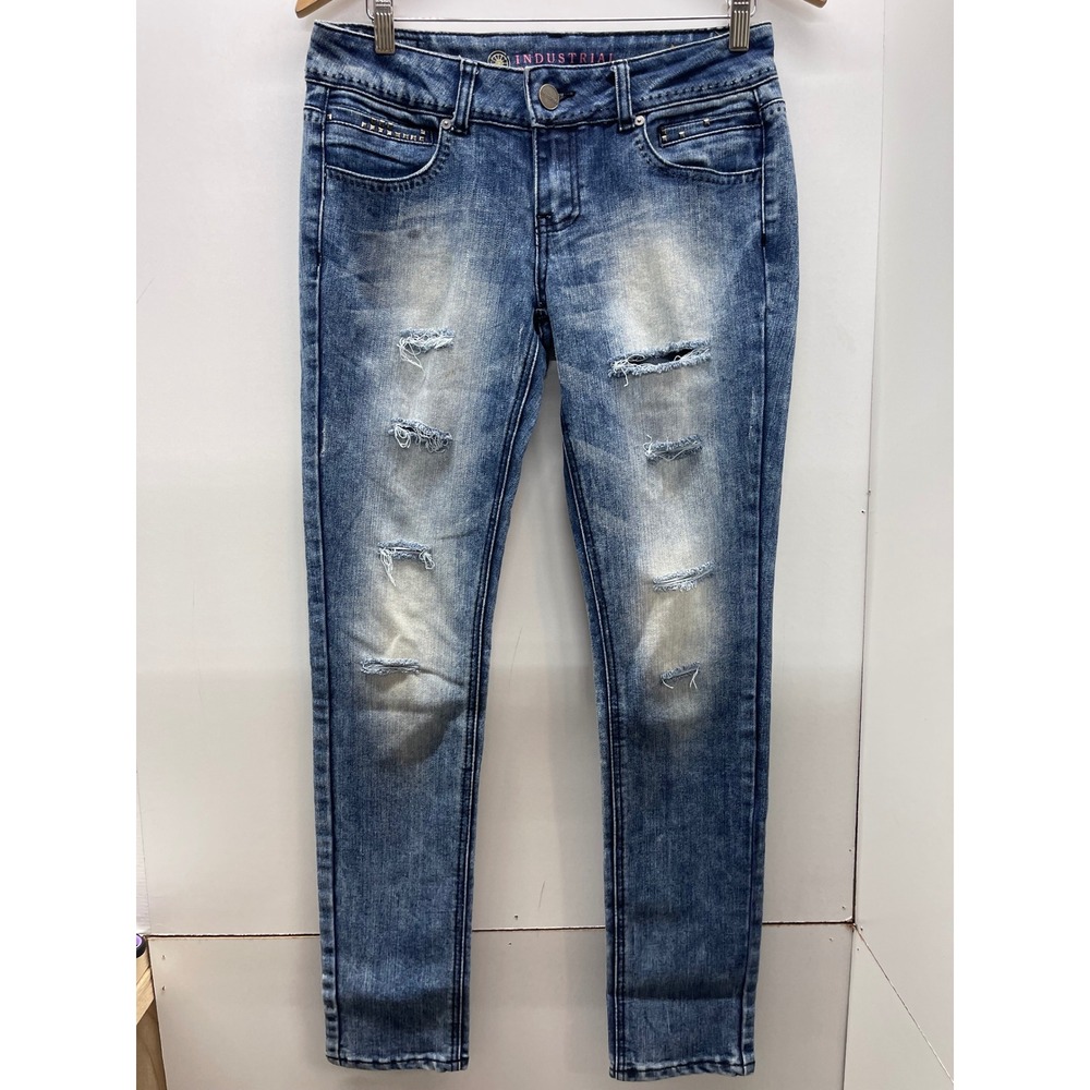 Industrial Revolution Distressed Studded Skinny Jeans Medium Wash Blue Size 7
